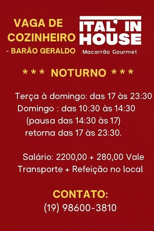 VAGAS DE EMPREGOS EM BARAO GERALDO 3