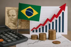 Gráfico ilustrativo da taxa Selic em 15% e impacto sobre crédito e investimento