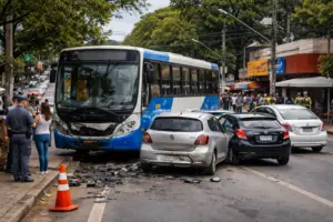 ônibus bate em quatro carros em Barão Geraldo