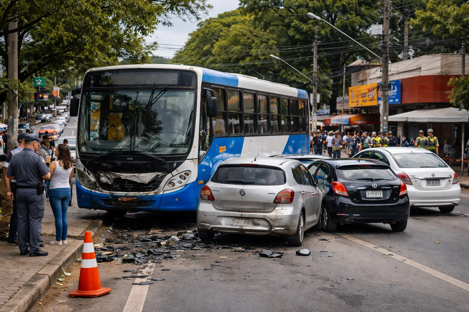 ônibus bate em quatro carros em Barão Geraldo