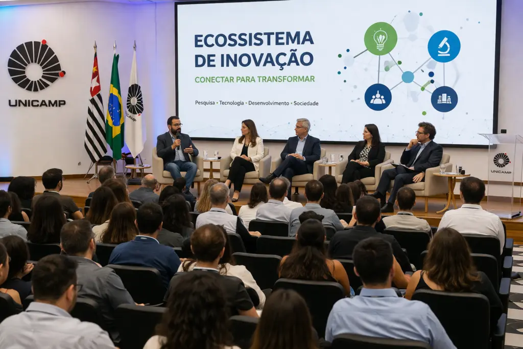 ecossistema de inovação em debate na Unicamp com pesquisadores e especialistas