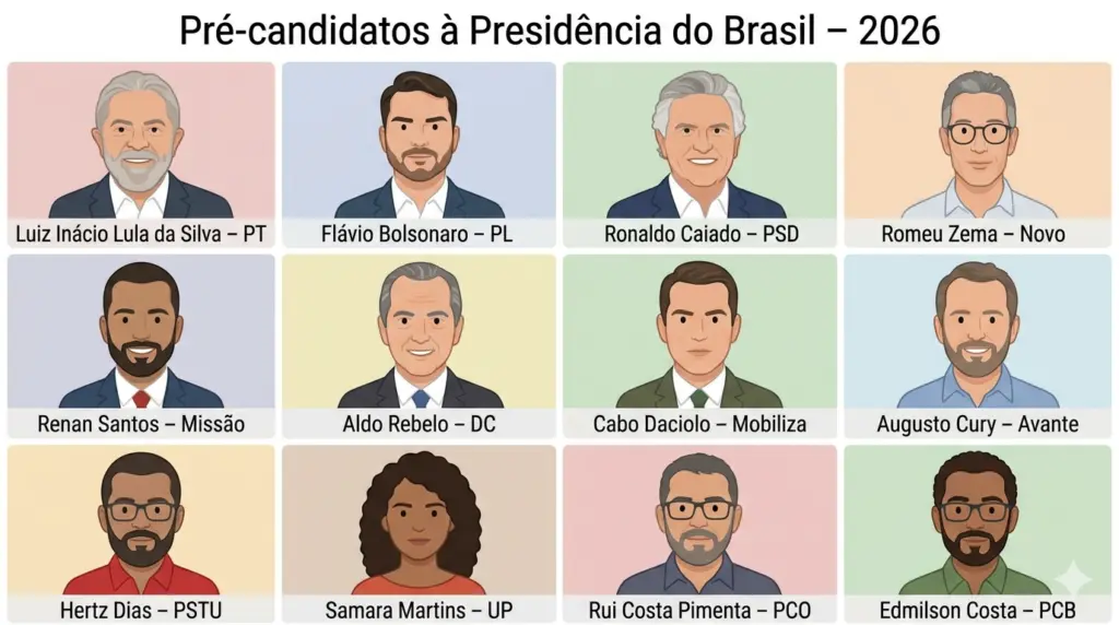 pré-candidatos a presidente 2026 em debate político no Brasil