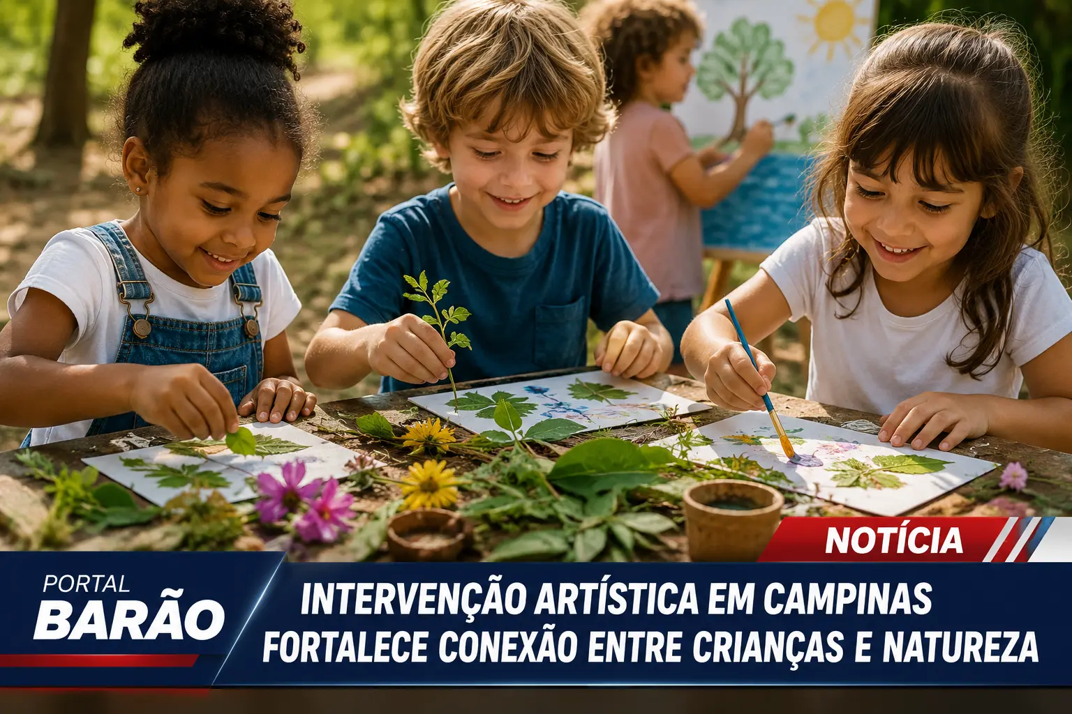 Intervenção artística em Campinas conecta crianças e natureza