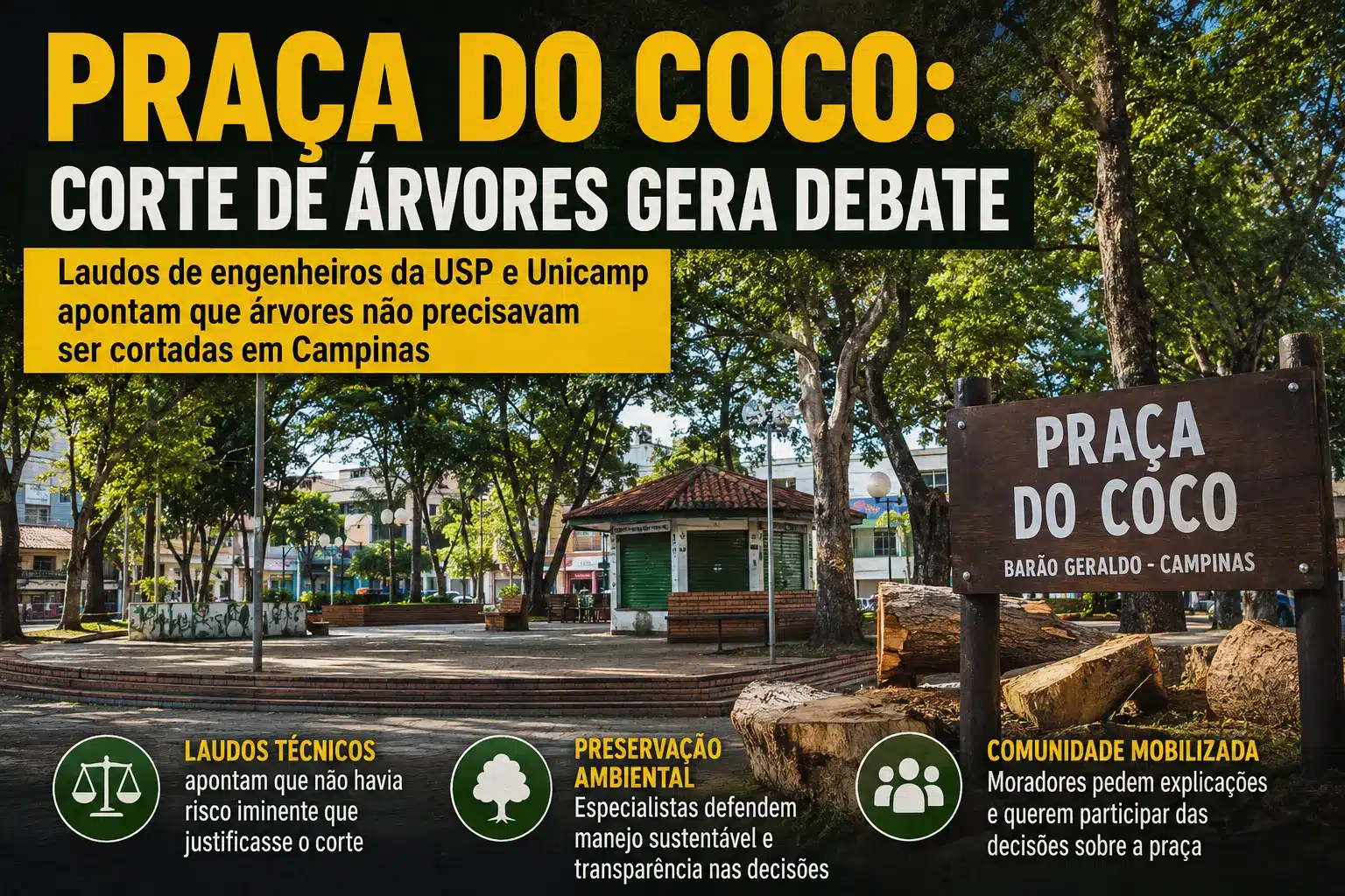 Praça do Coco em Campinas com árvores e área verde