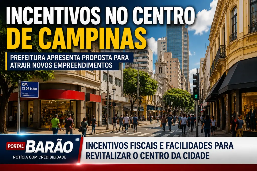 incentivos no centro de Campinas com prédios comerciais e movimento urbano
