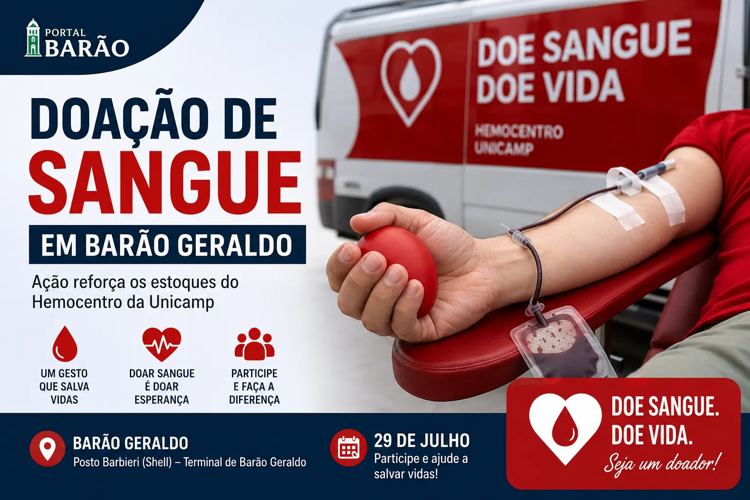 Doação de sangue em Barão Geraldo durante campanha do Hemocentro da Unicamp